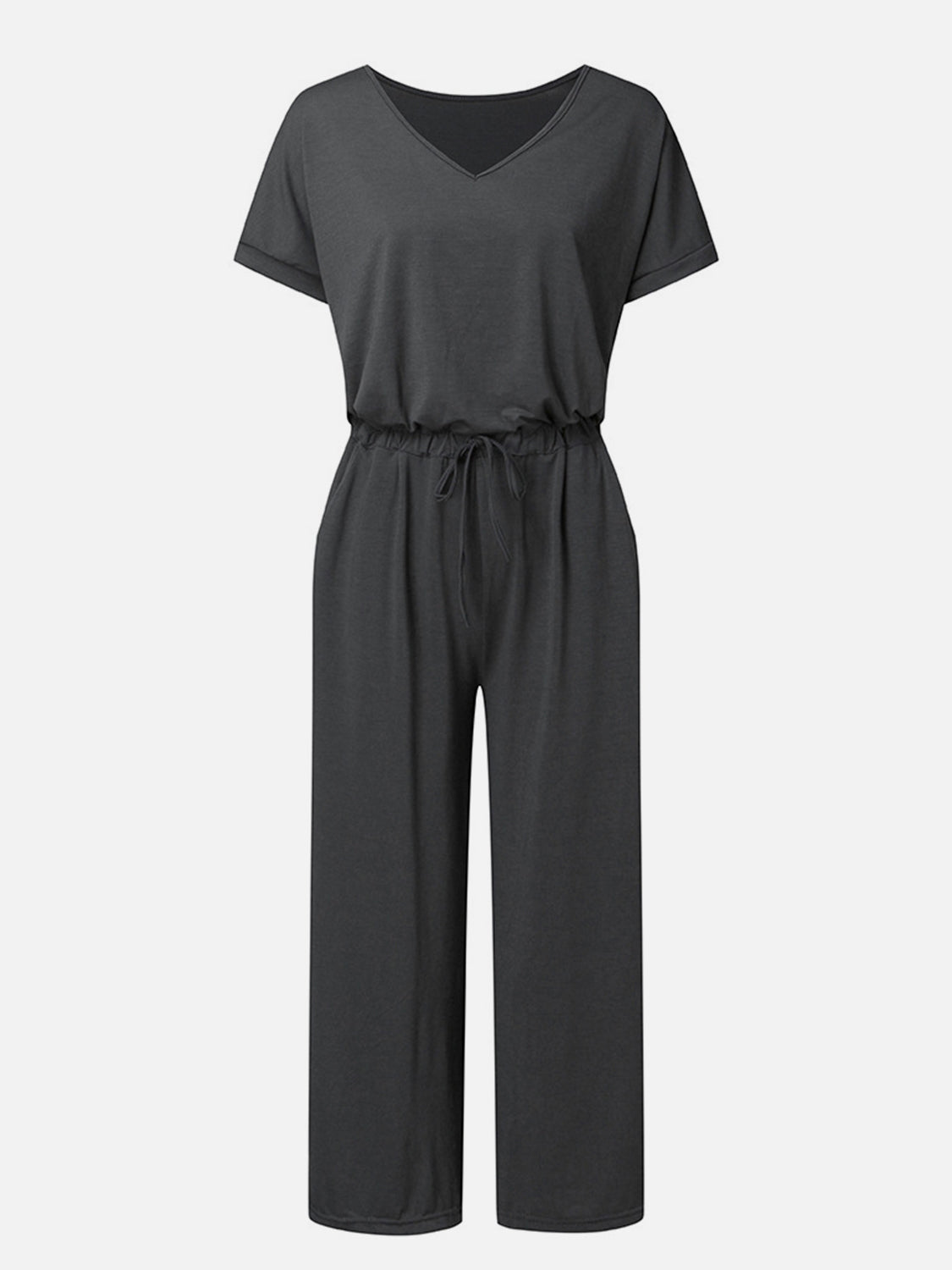 V-Neck Short Sleeve Jumpsuit-Angel Casuals