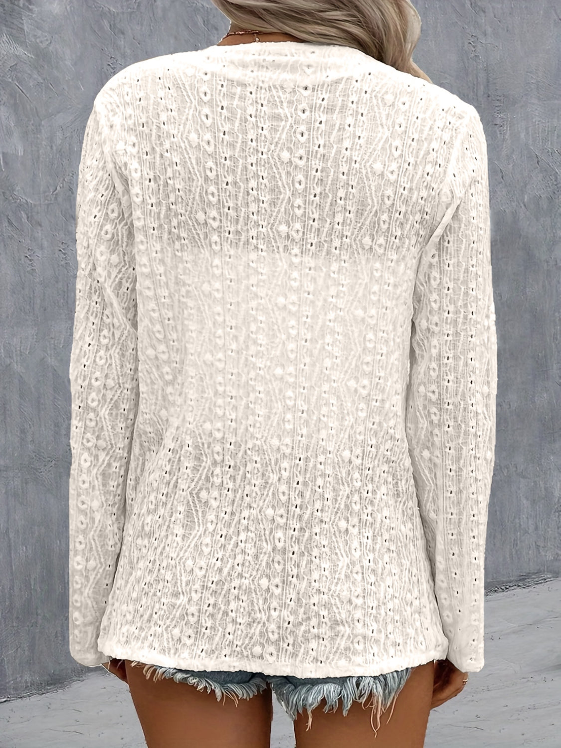 Eyelet Roll-Tab Sleeve Cardigan-Angel Casuals