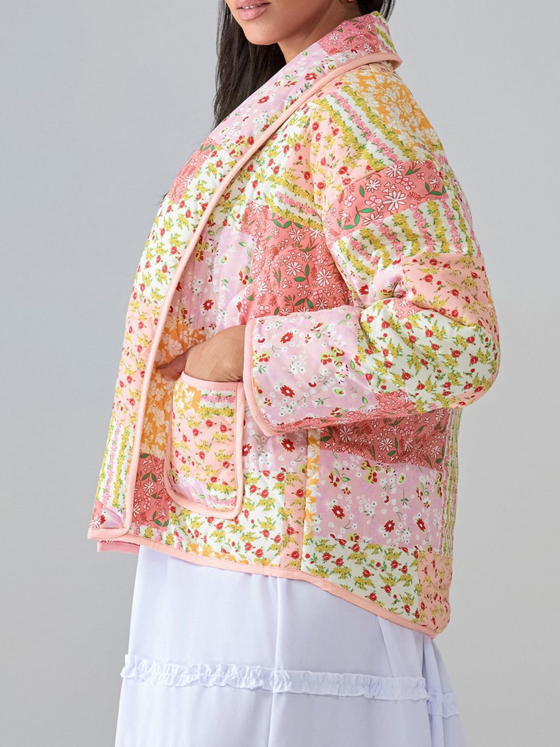 Printed Patchwork Open Front Cardigan with Pockets-Angel Casuals