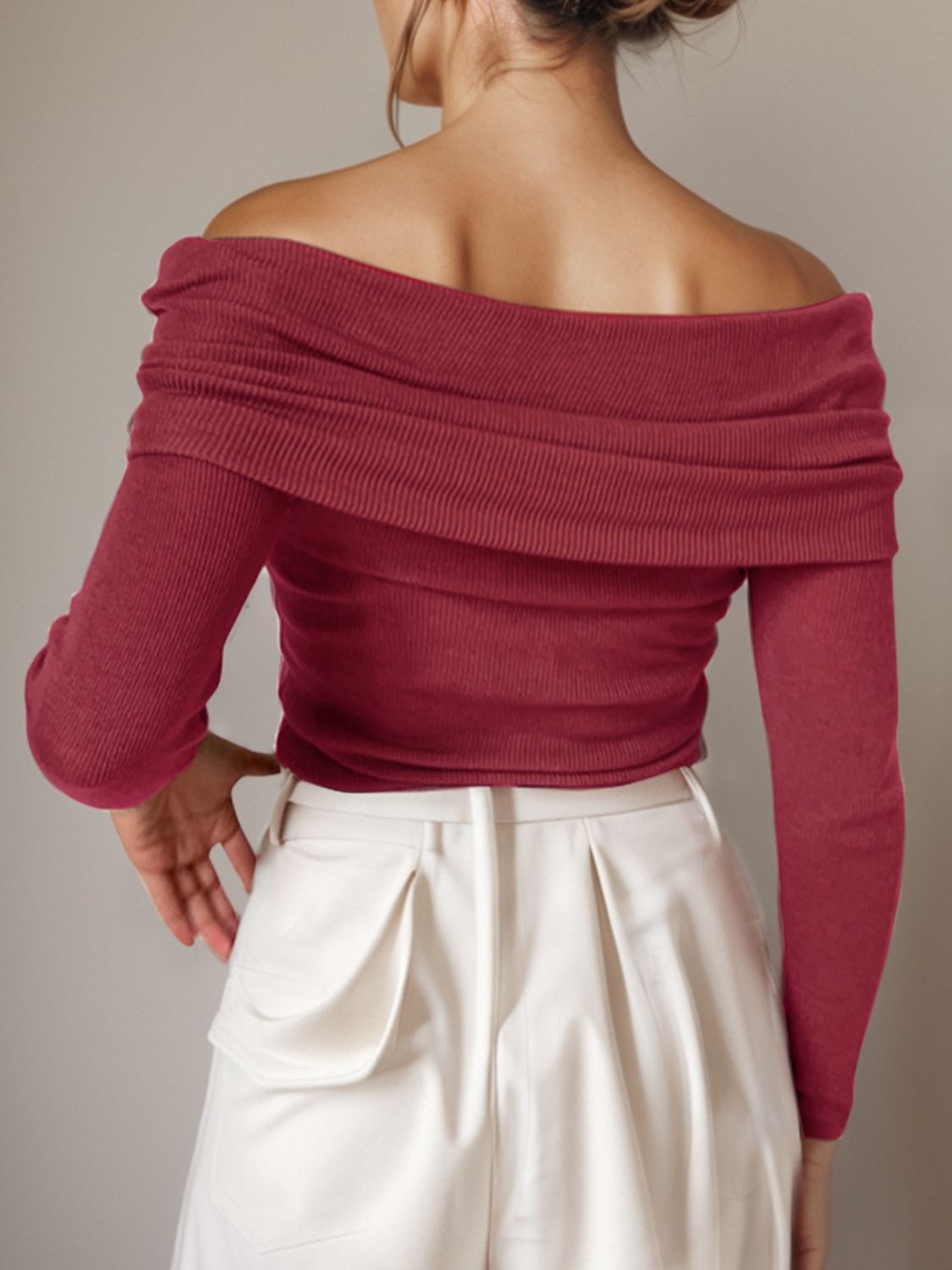 Off-Shoulder Long Sleeve Sweater-Angel Casuals
