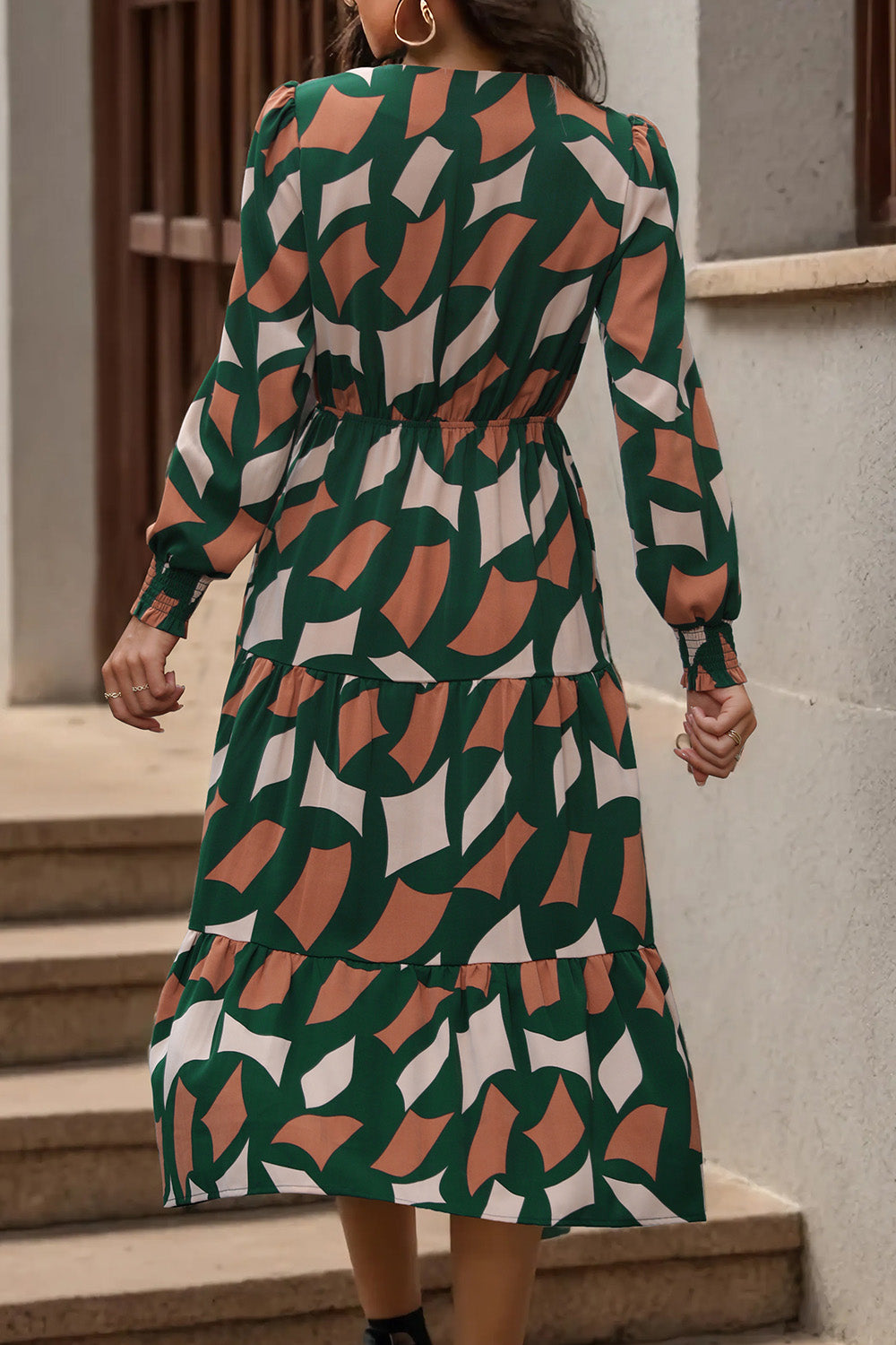 Printed Tied Pocketed Lantern Sleeve Dress-Angel Casuals