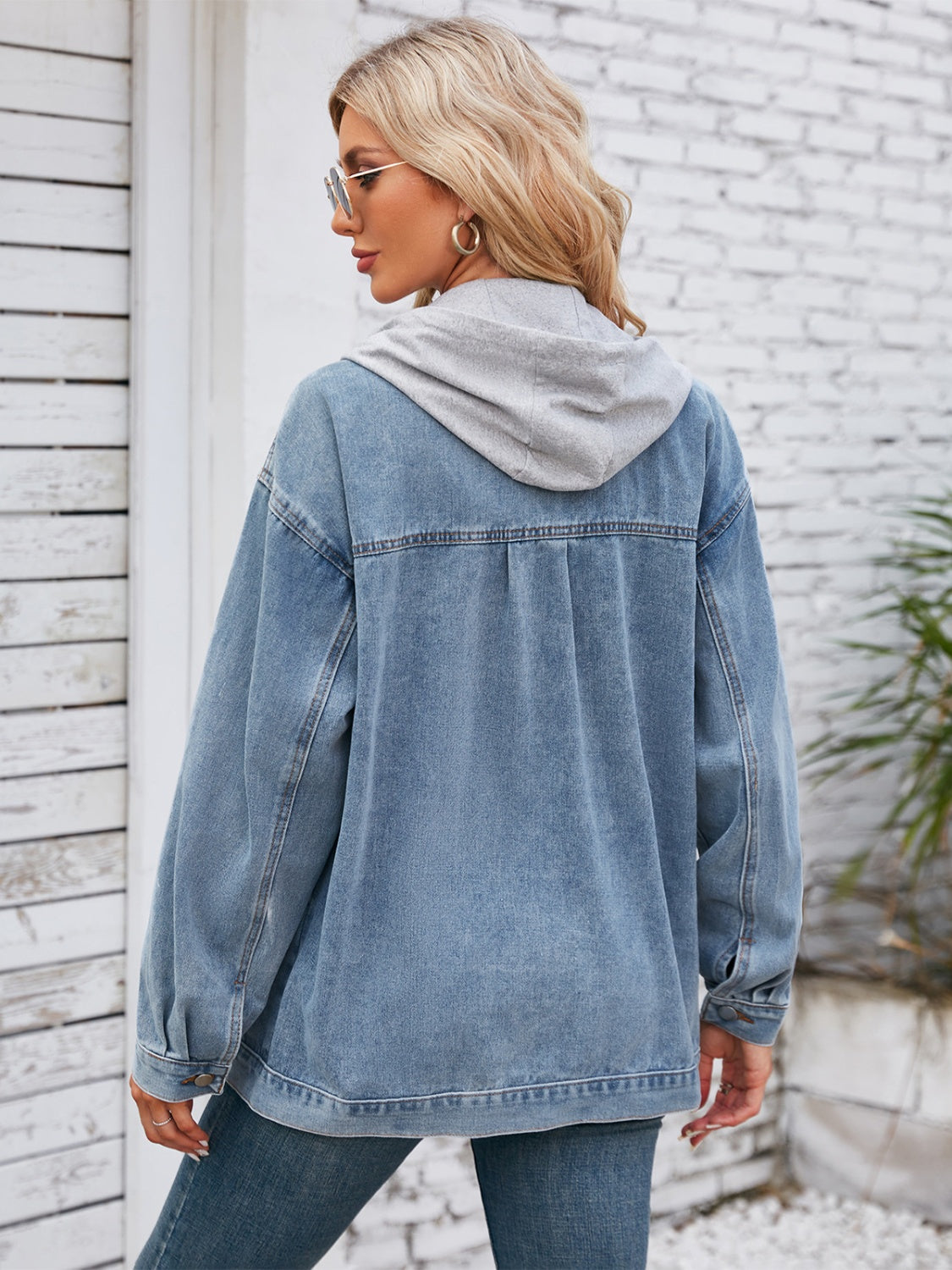 Pocketd Button Up Detachable Hooded Denim Jacket-Angel Casuals