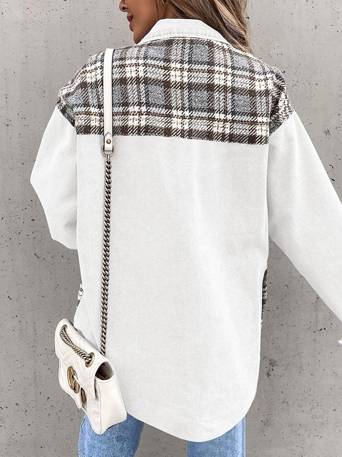 Plaid Button Up Dropped Shoulder Jacket-Angel Casuals