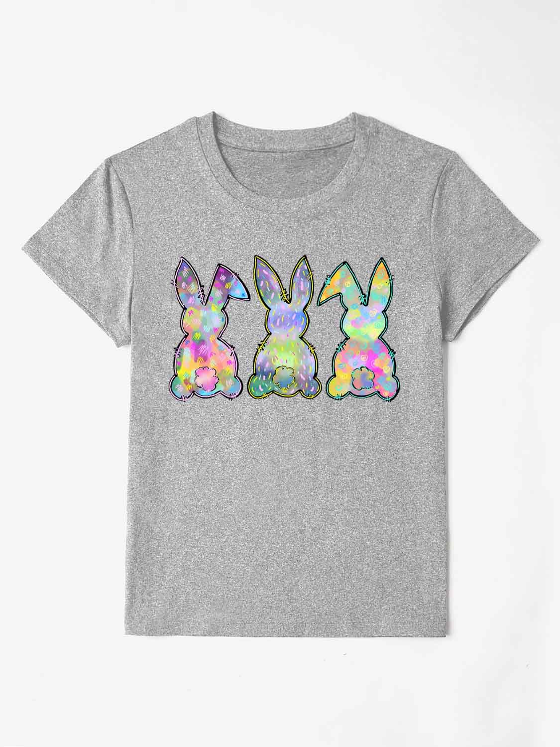 Rabbit Round Neck Short Sleeve T-Shirt-Angel Casuals