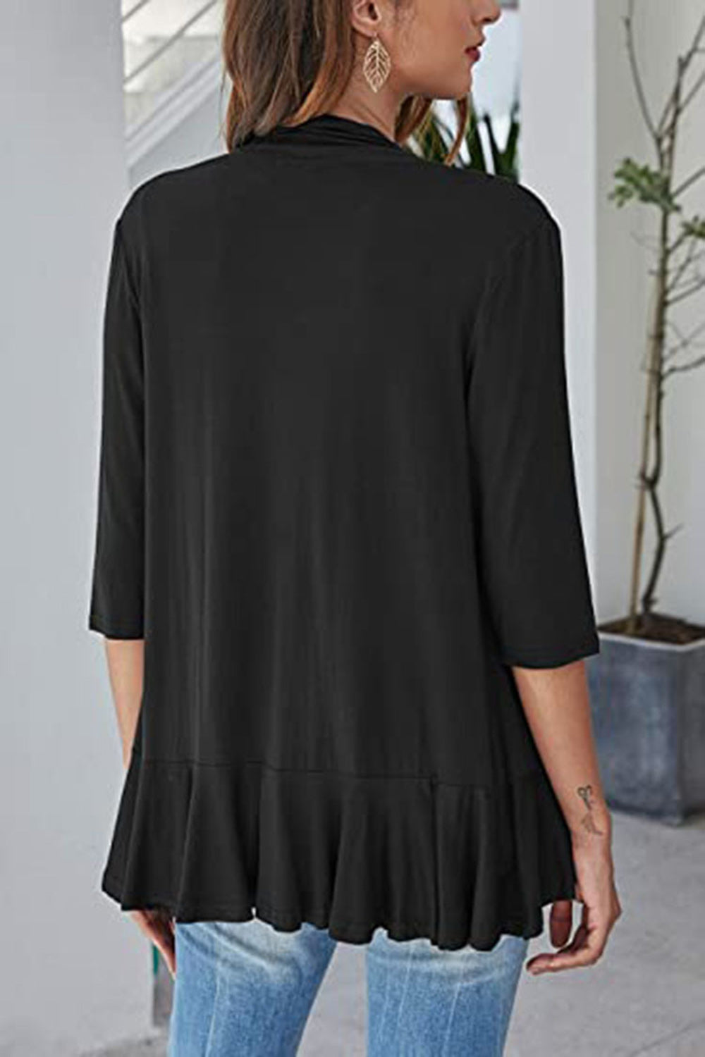 Open Front Three-Quarter Sleeve Cardigan-Angel Casuals