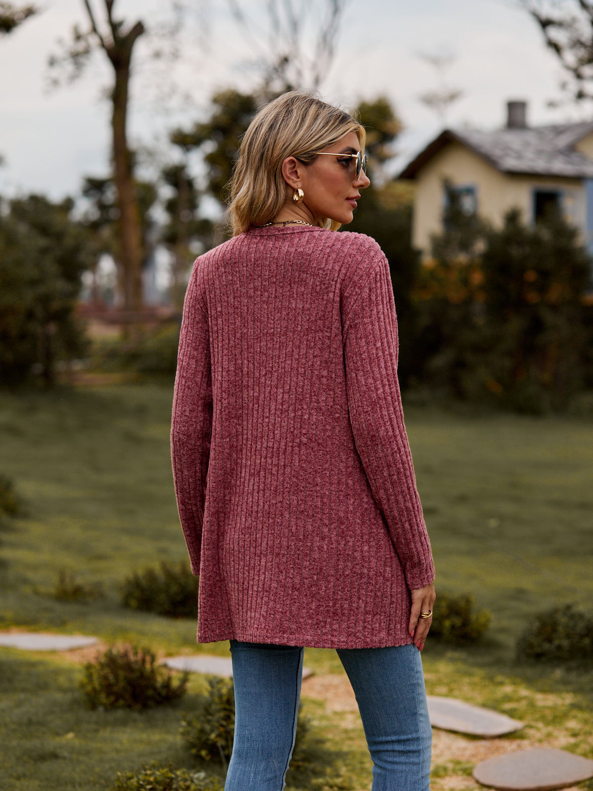 Ribbed Button-Up Cardigan with Pockets-Angel Casuals