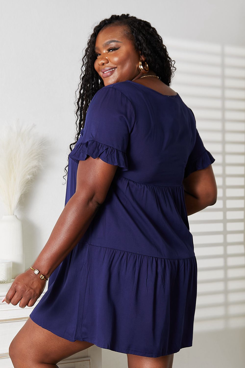 V-Neck Flounce Sleeve Tiered Dress-Angel Casuals