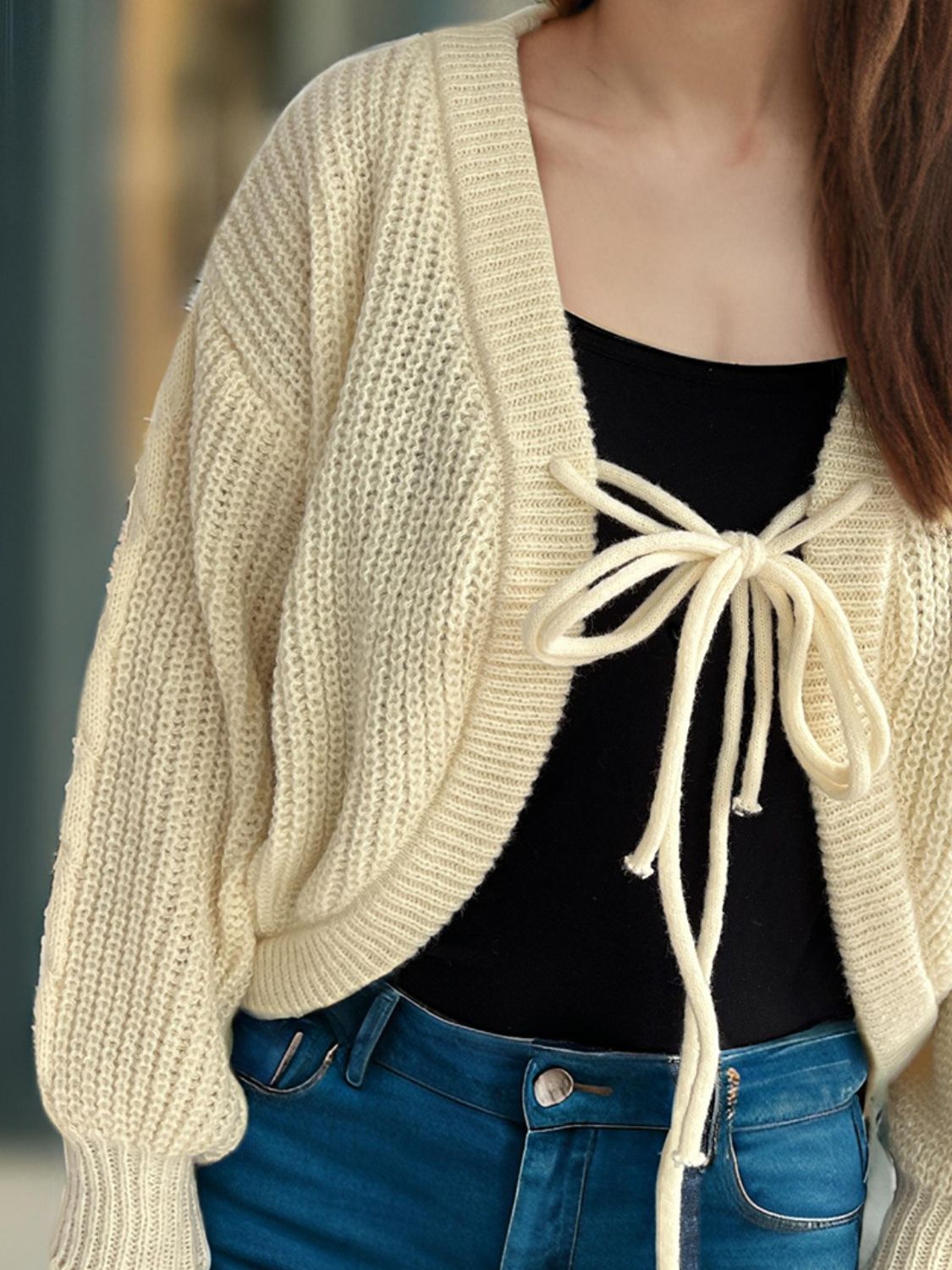 Tied Dropped Shoulder Long Sleeve Cardigan-Angel Casuals