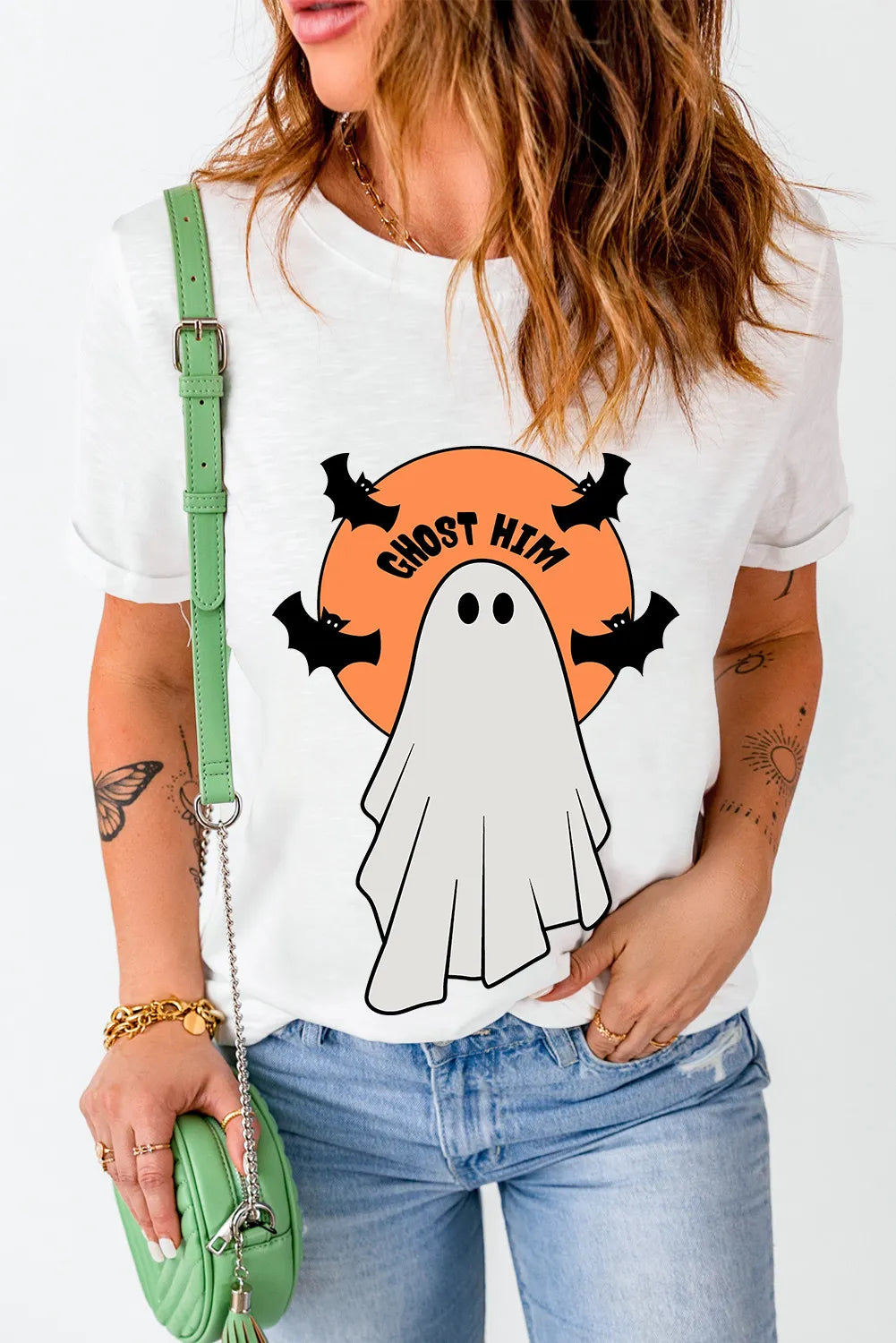 Full Size Ghost Round Neck Short Sleeve T-Shirt-Angel Casuals