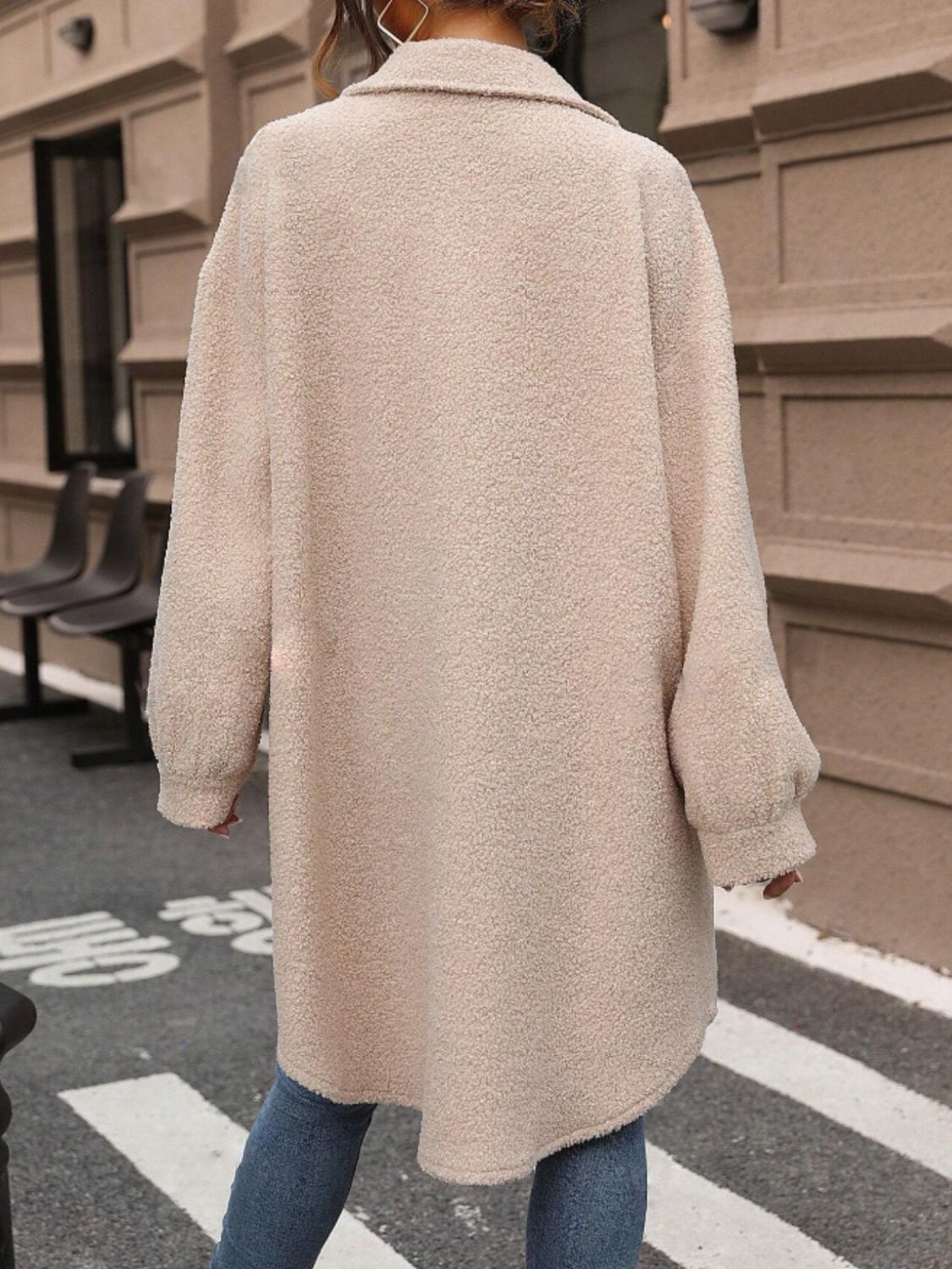 Button Up Drop Shoulder Sherpa Coat-Angel Casuals
