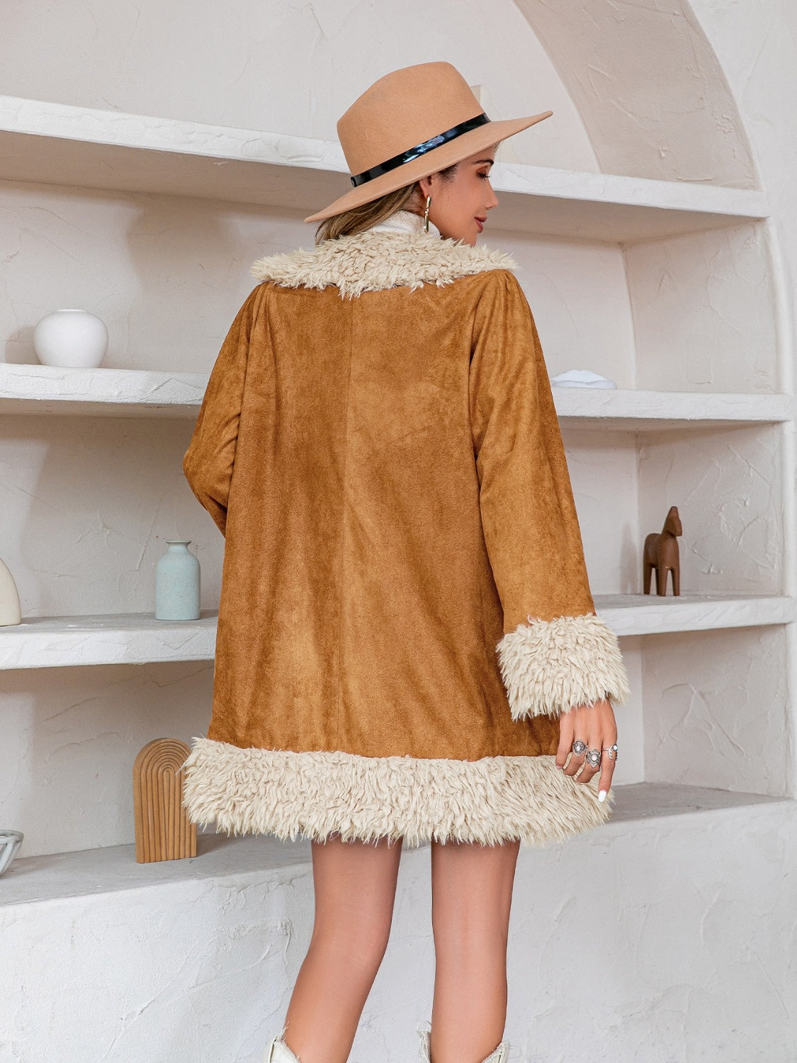 Fuzzy Open Front Long Sleeve Outerwear-Angel Casuals