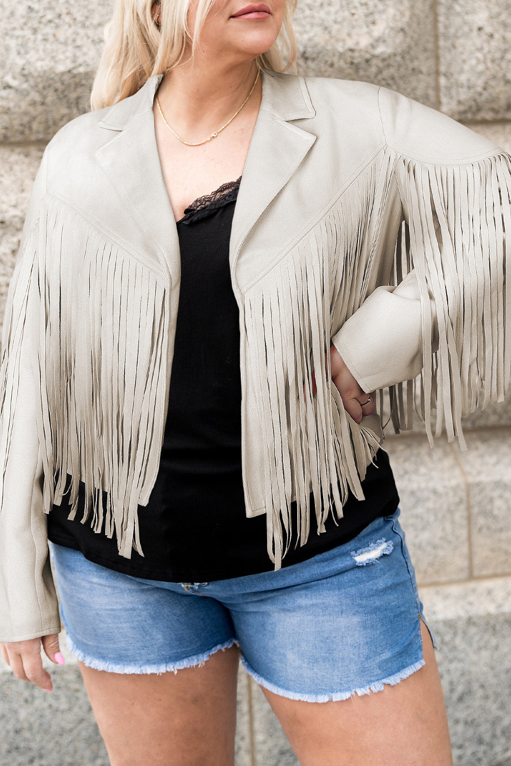 Plus Size Fringe Open Front Jacket-Angel Casuals
