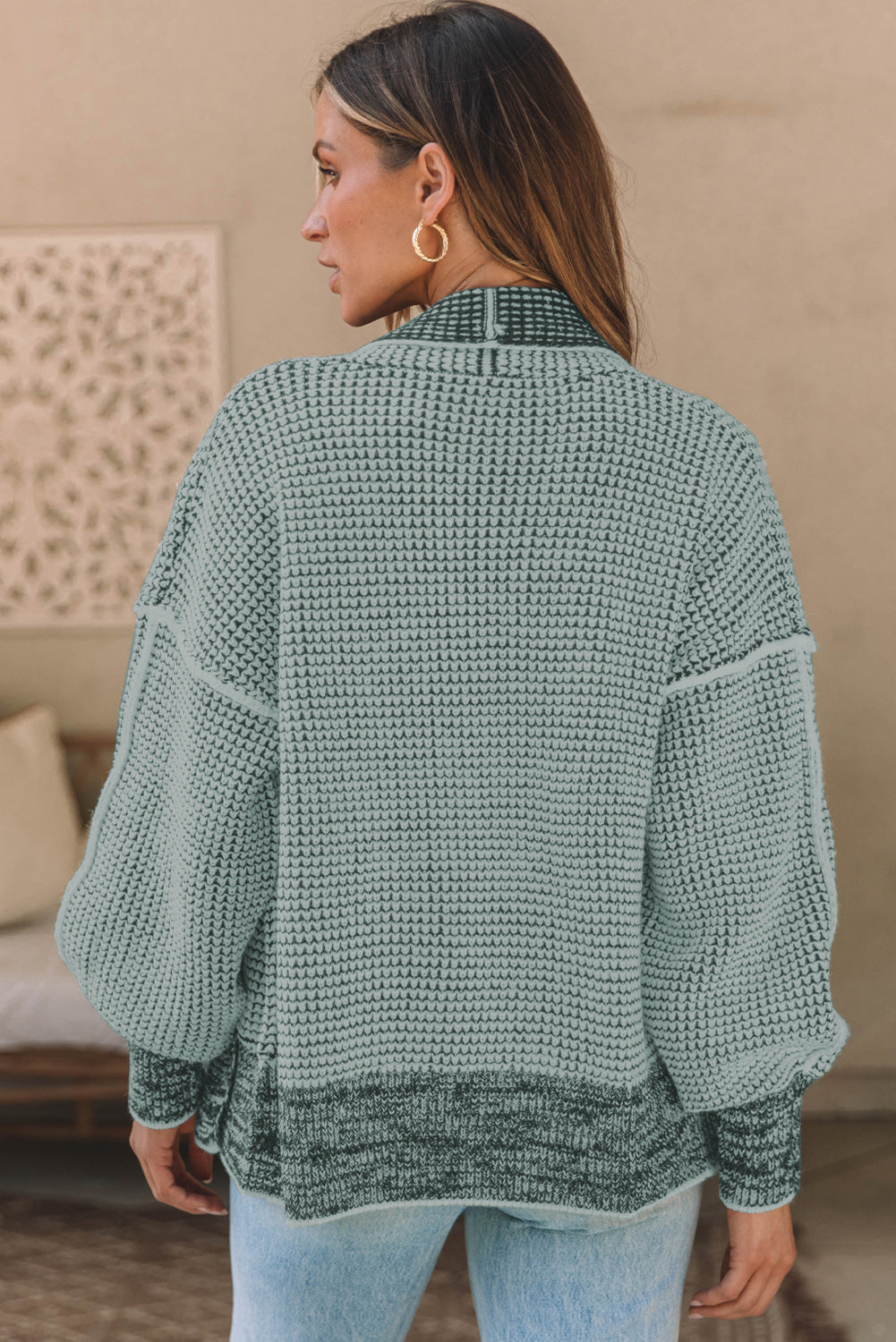 Waffle-knit Pocketed Open Front Cardigan-Angel Casuals