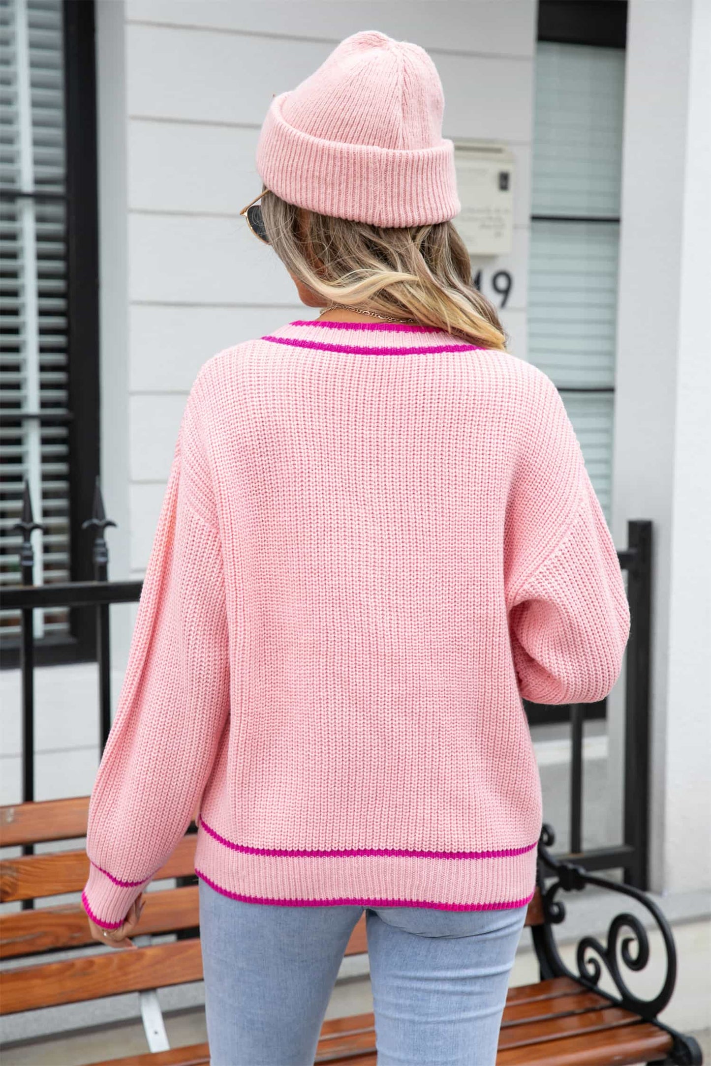 Waffle Knit V-Neck Cardigan with Pocket-Angel Casuals