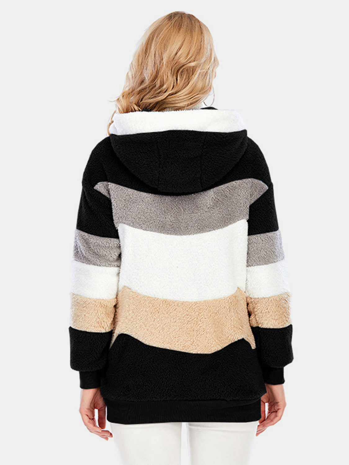 Full Size Drawstring Color Block Zip Up Hooded Outerwear-Angel Casuals