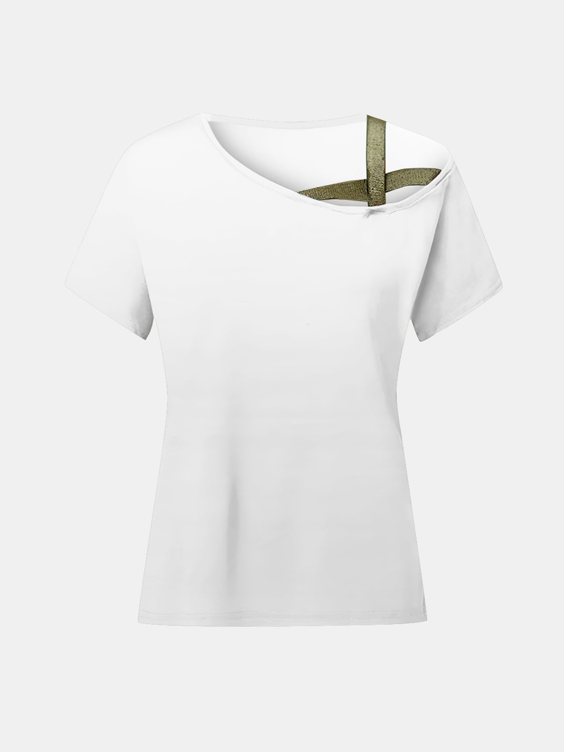 Asymmetrical Neck Short Sleeve T-Shirt-Angel Casuals