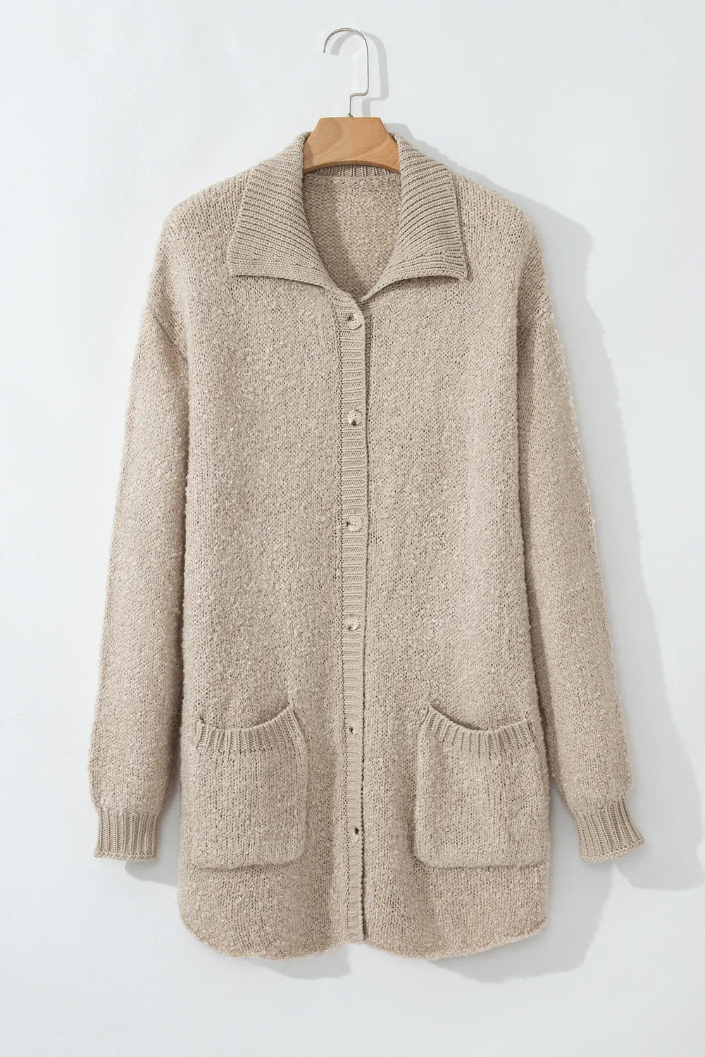 Pocketed Button Up Long Sleeve Cardigan-Angel Casuals