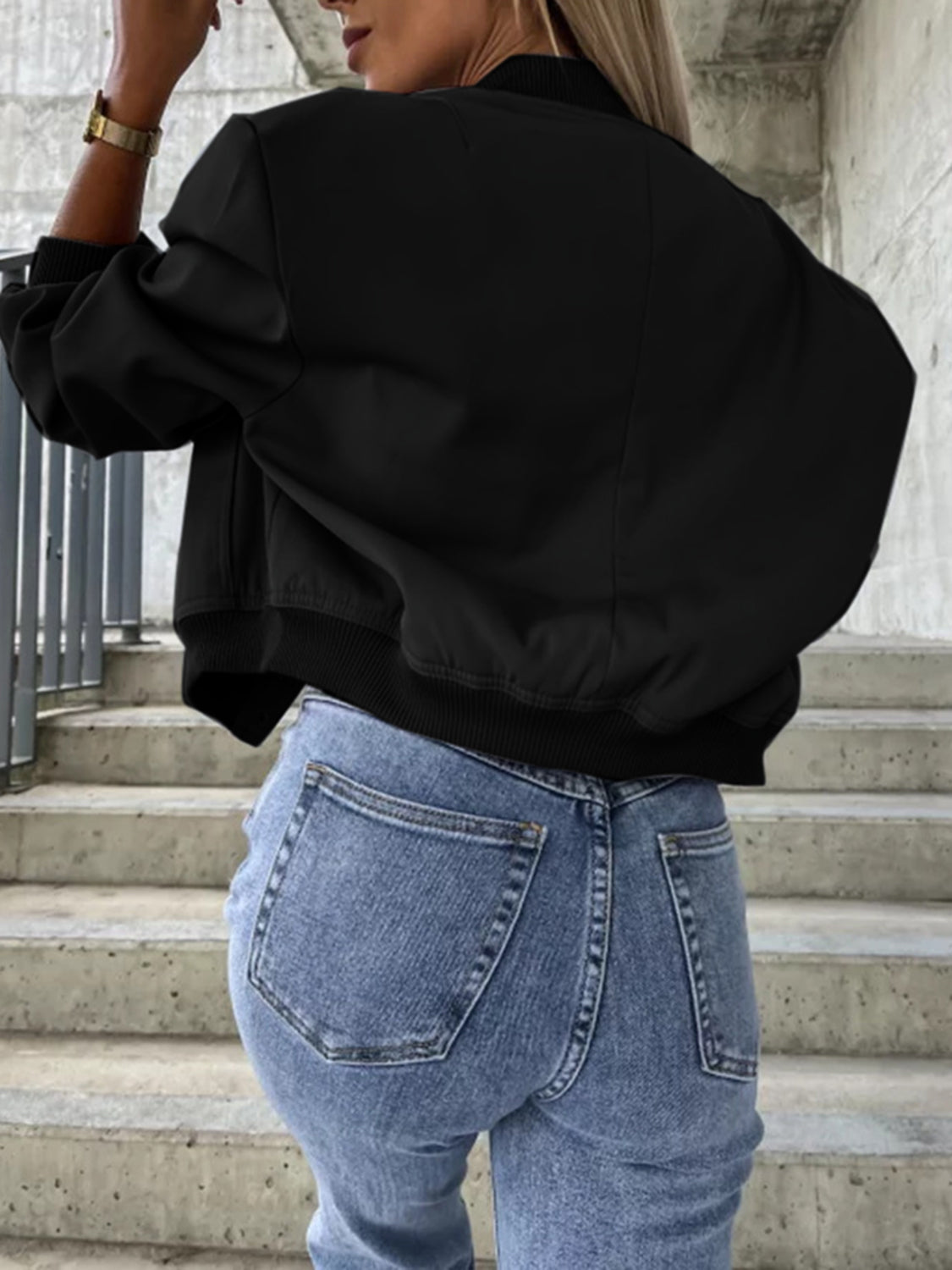 Baseball Collar Dropped Shoulder Jacket-Angel Casuals