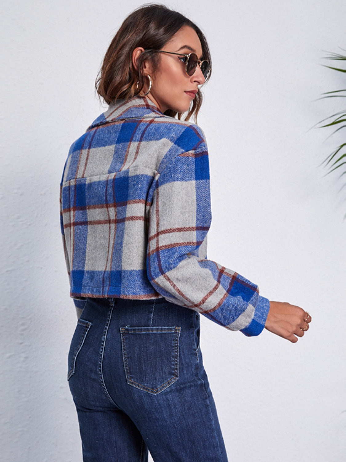 Plaid Button Front Jacket with Pockets-Angel Casuals