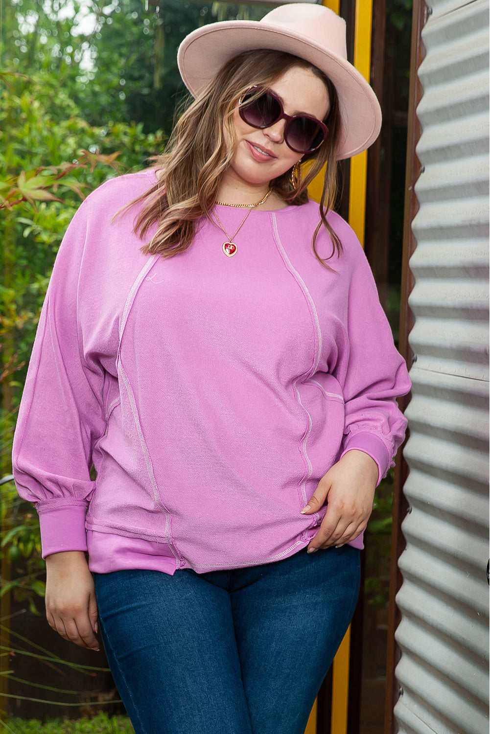 Plus Size Contrast Stitching Long Sleeve T-Shirt-Angel Casuals