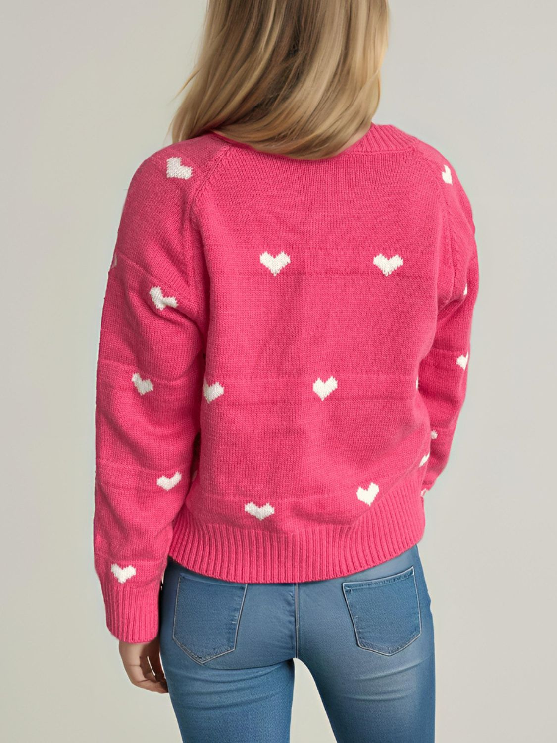 Heart Round Neck Zip Up Cardigan-Angel Casuals