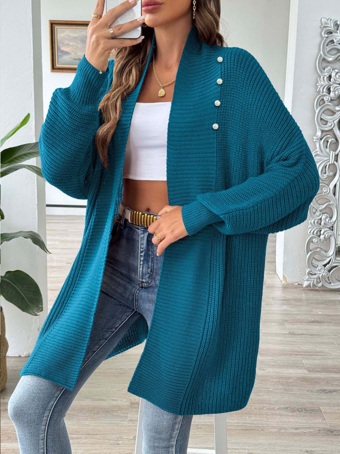 Open Front Long Sleeve Cardigan-Angel Casuals