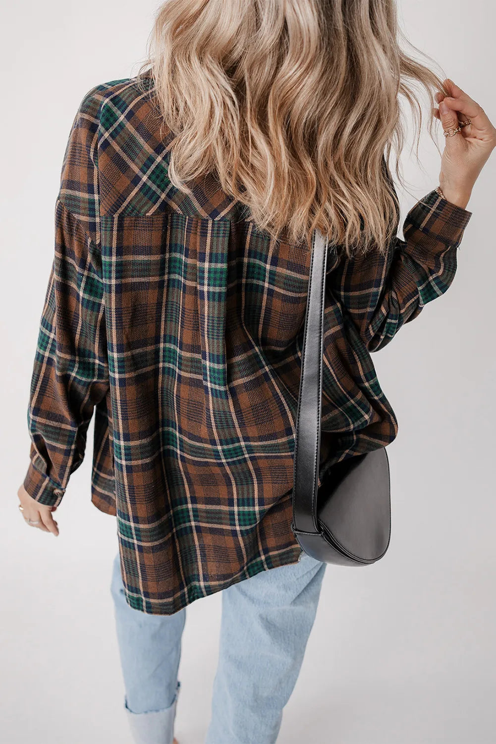 Plaid Button Up Long Sleeve Jacket-Angel Casuals