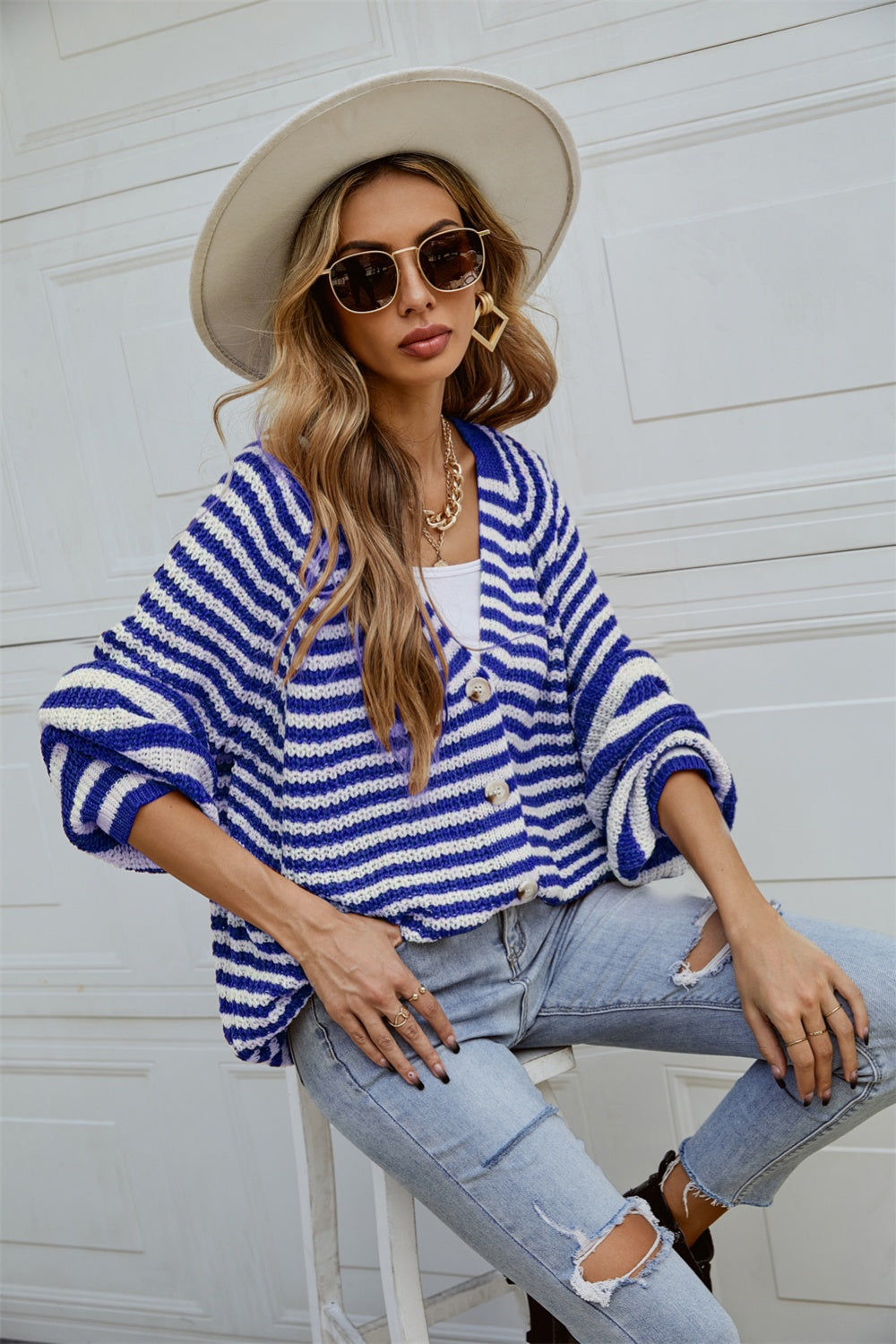 Angel Wings Striped Button Up Long Sleeve Cardigan-Angel Casuals