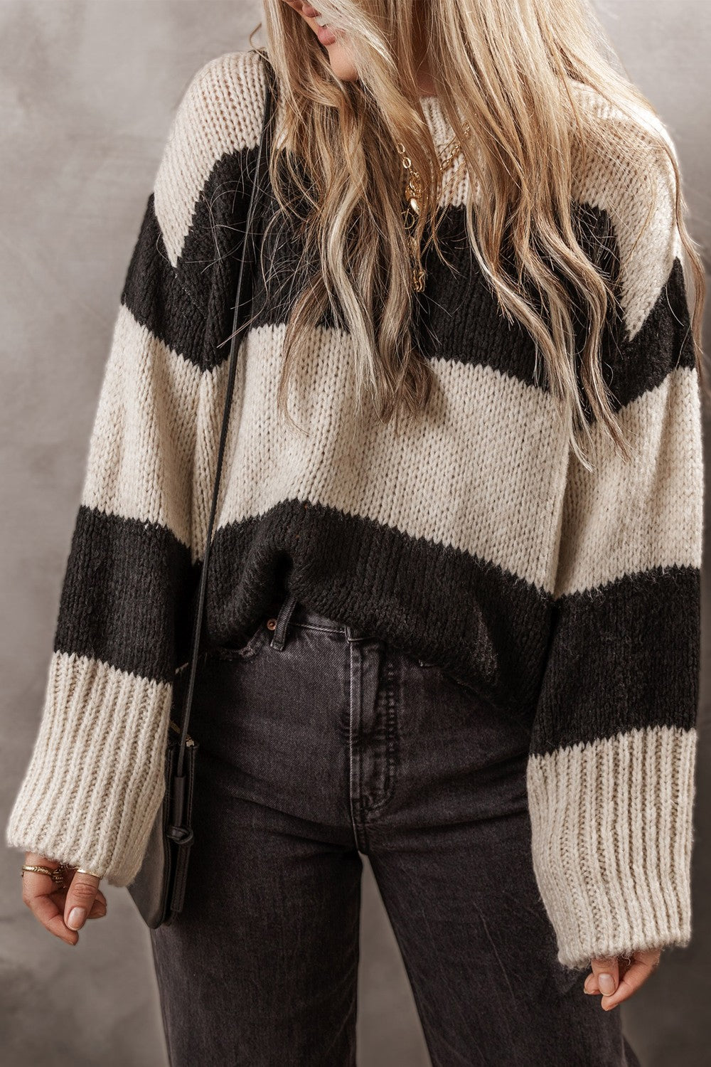 Color Block Round Neck Sweater-Angel Casuals