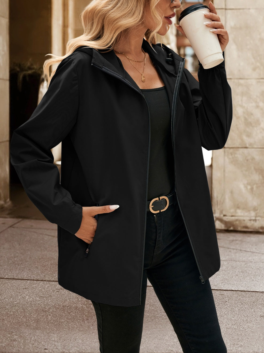 Ivy Lane Pocketed Zip Up Hooded Jacket-Angel Casuals