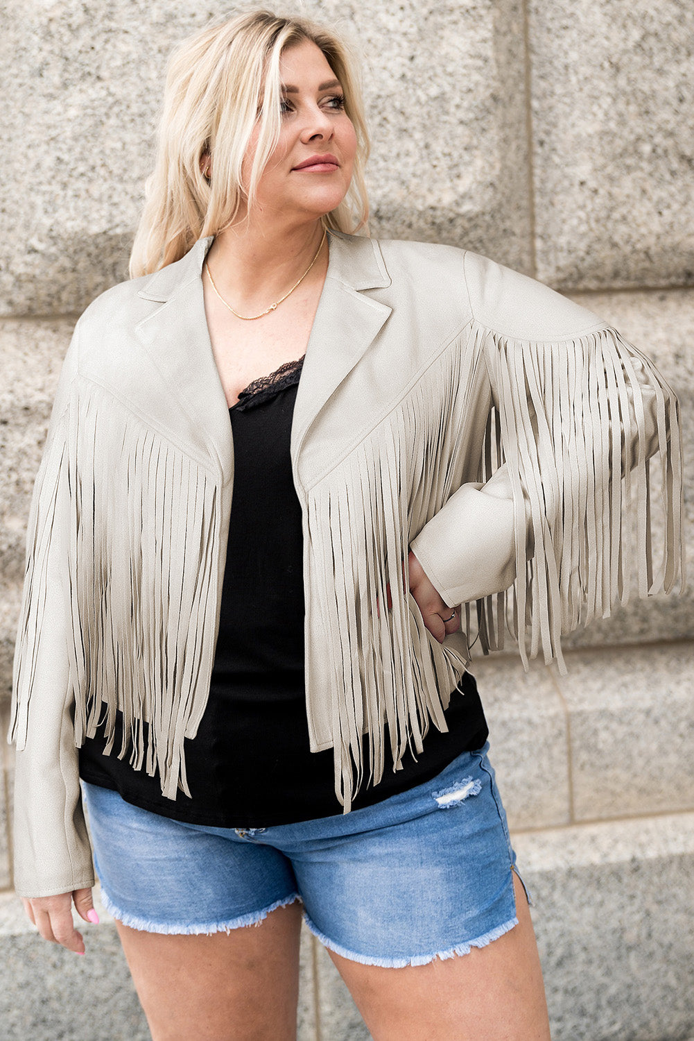 Plus Size Fringe Open Front Jacket-Angel Casuals