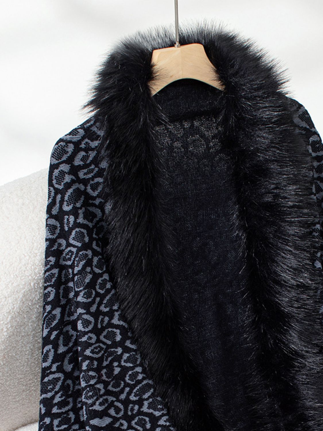 Fringe Leopard Open Front Long Sleeve Poncho-Angel Casuals
