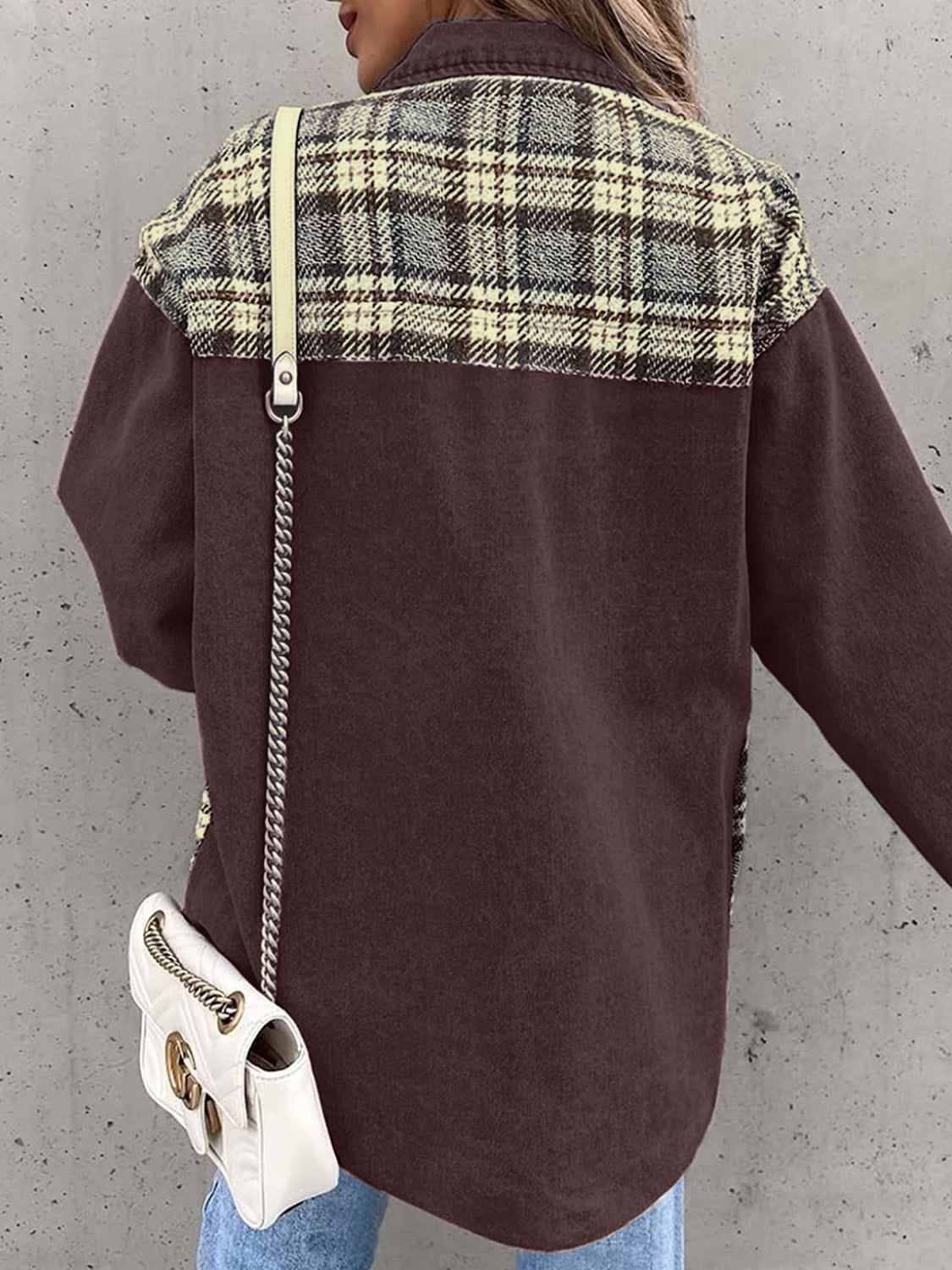 Plaid Button Up Dropped Shoulder Jacket-Angel Casuals
