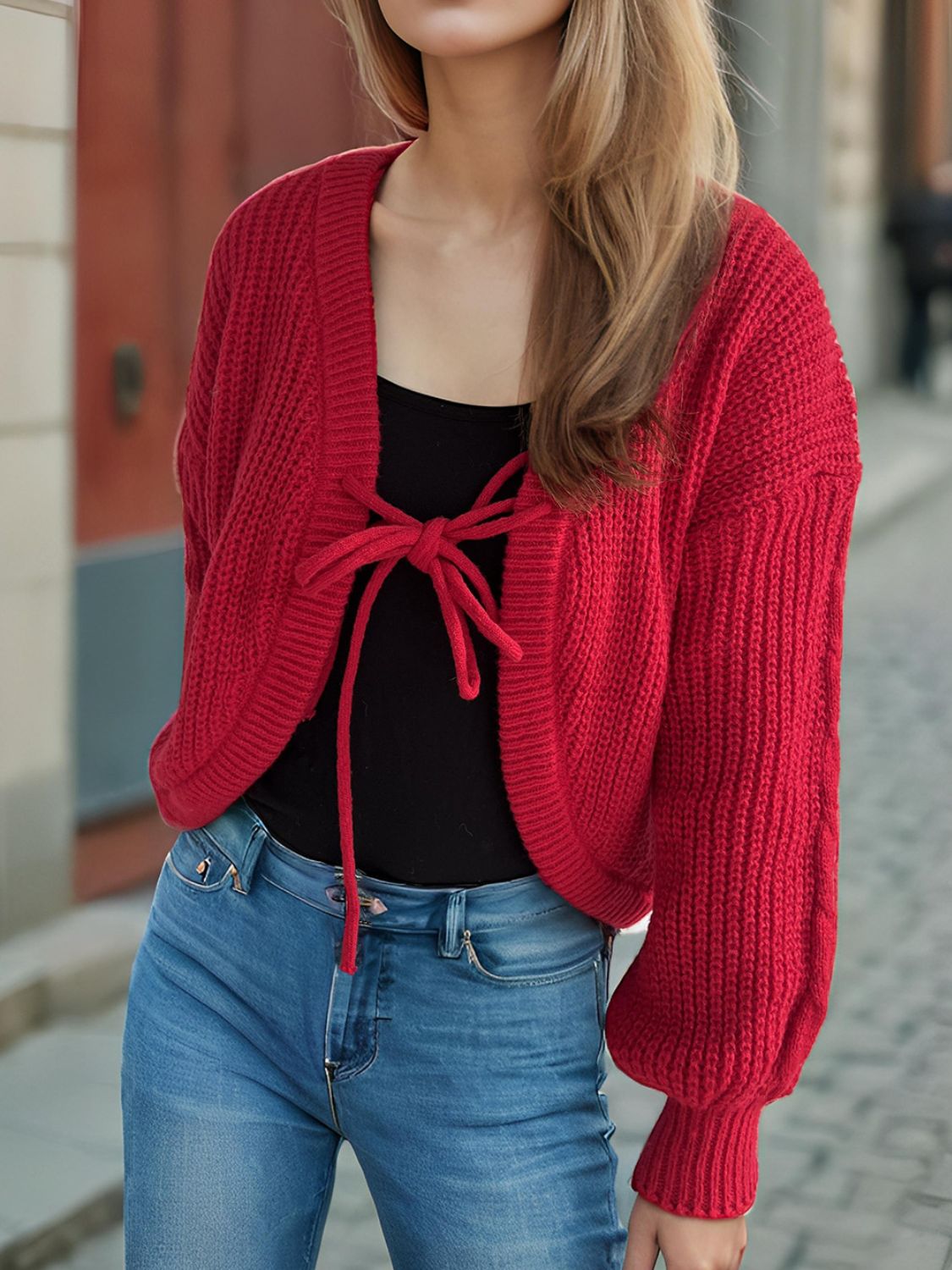 Tied Dropped Shoulder Long Sleeve Cardigan-Angel Casuals
