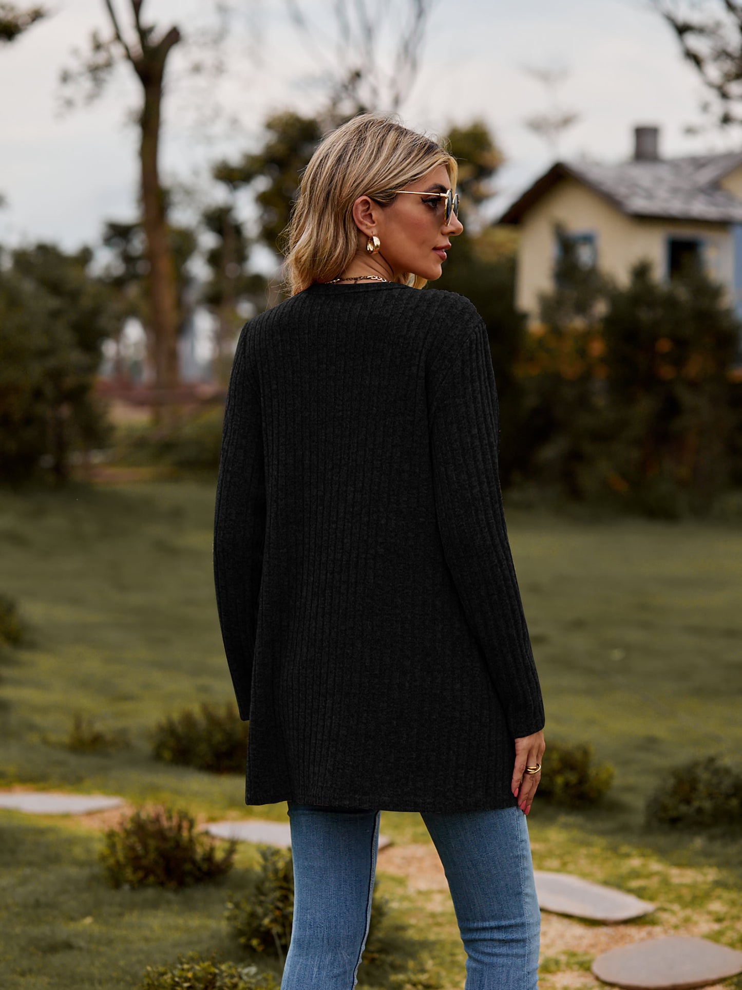 Ribbed Button-Up Cardigan with Pockets-Angel Casuals