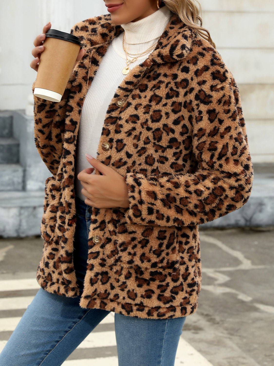 Button Up Drop Shoulder Fuzzy Jacket-Angel Casuals