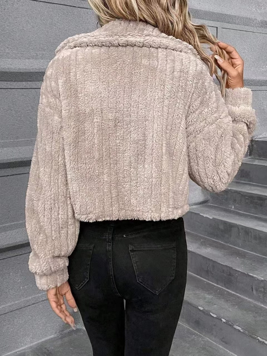 Button Up Long Sleeve Fuzzy Outerwear-Angel Casuals