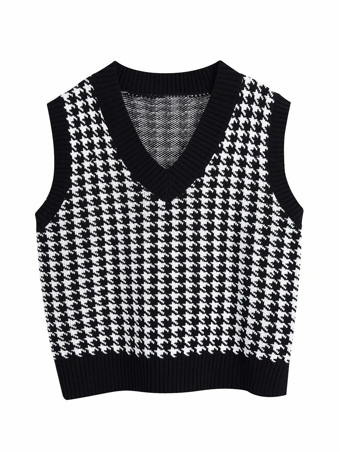 Houndstooth V-Neck Sweater Vest-Angel Casuals