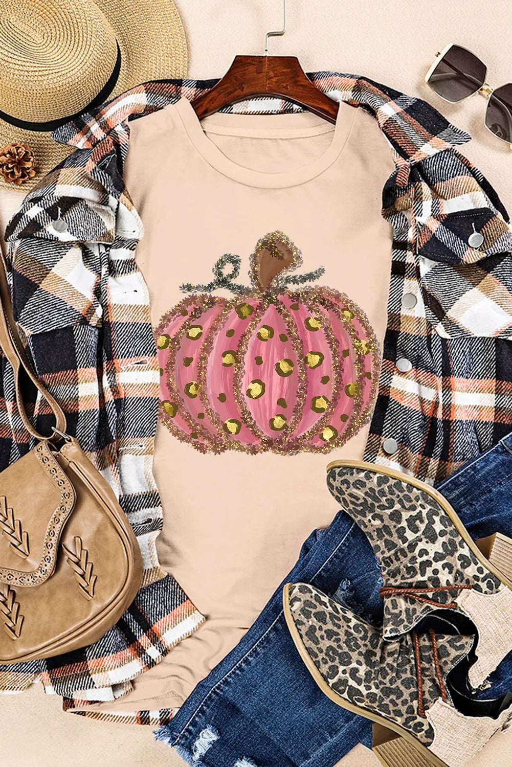 Pumpkin Round Neck Short Sleeve T-Shirt-Angel Casuals