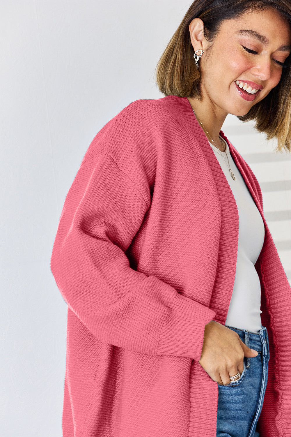 Open Front Dropped Shoulder Cardigan-Angel Casuals