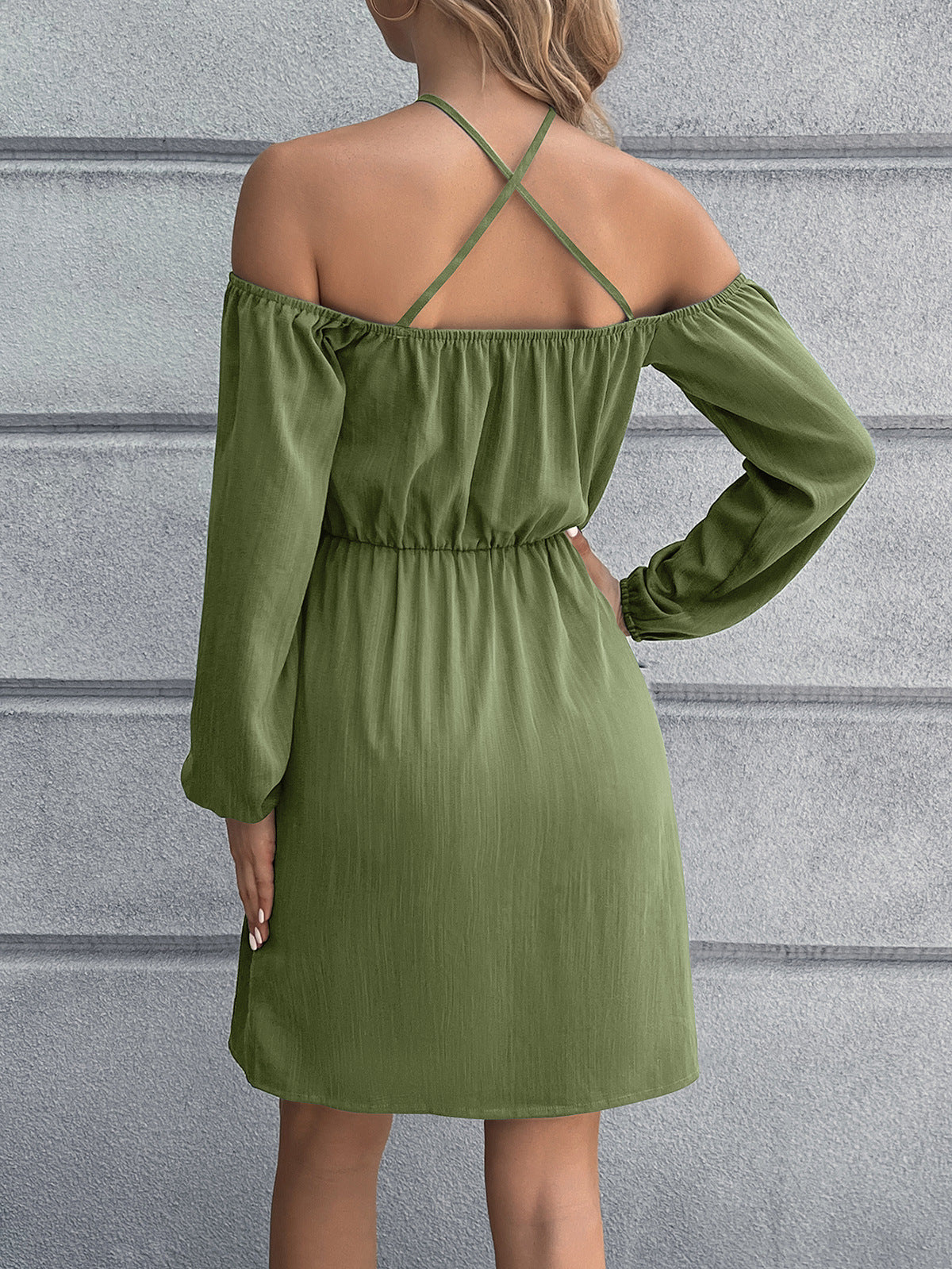 Cold-Shoulder Crisscross Mini Dress-Angel Casuals