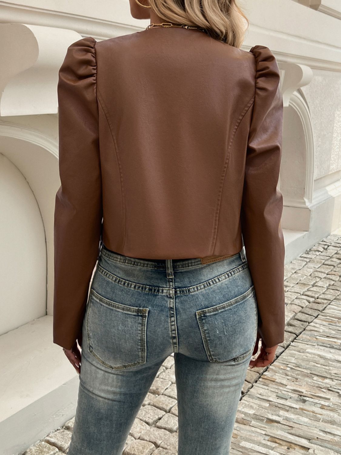 Devine Open Front Puff Sleeve Jacket-Angel Casuals