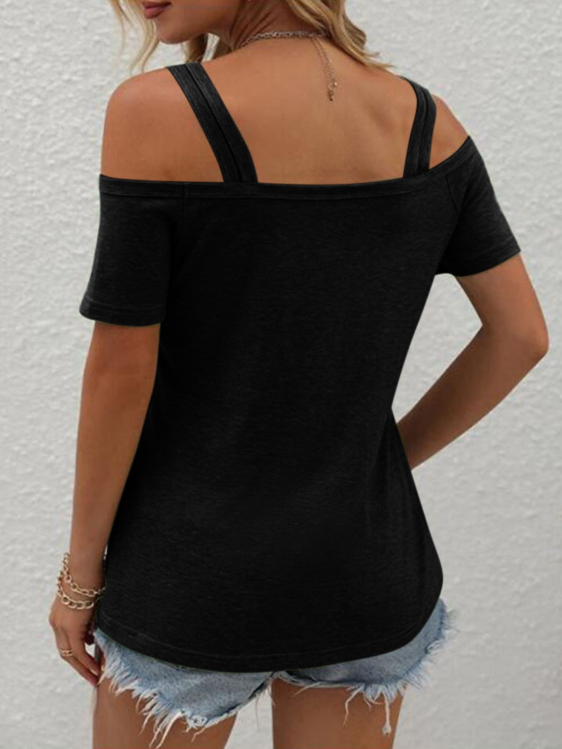 Double Spaghetti Straps Short Sleeve T-Shirt-Angel Casuals