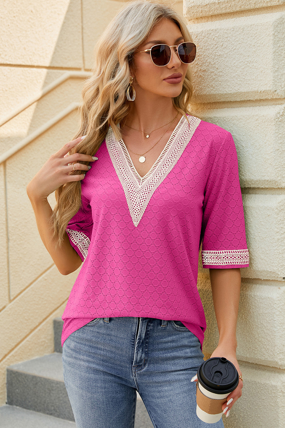 V-Neck Half Sleeve T-Shirt-Angel Casuals