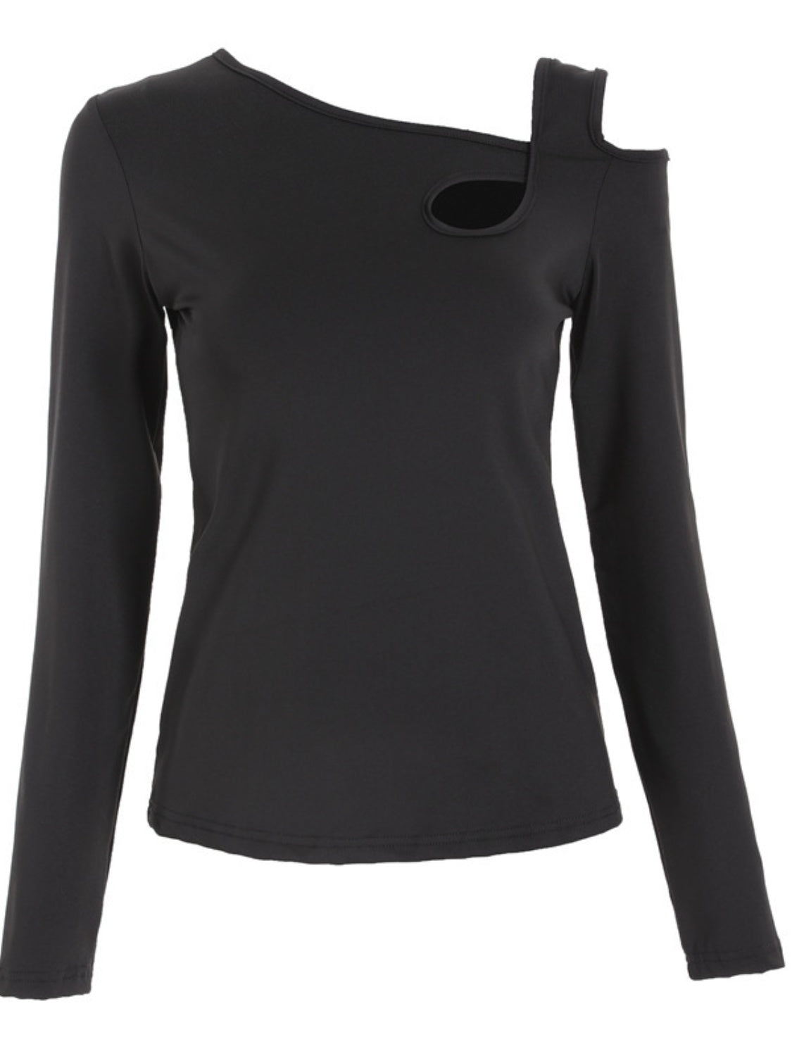 Cutout Asymmetrical Neck Long Sleeve T-Shirt-Angel Casuals