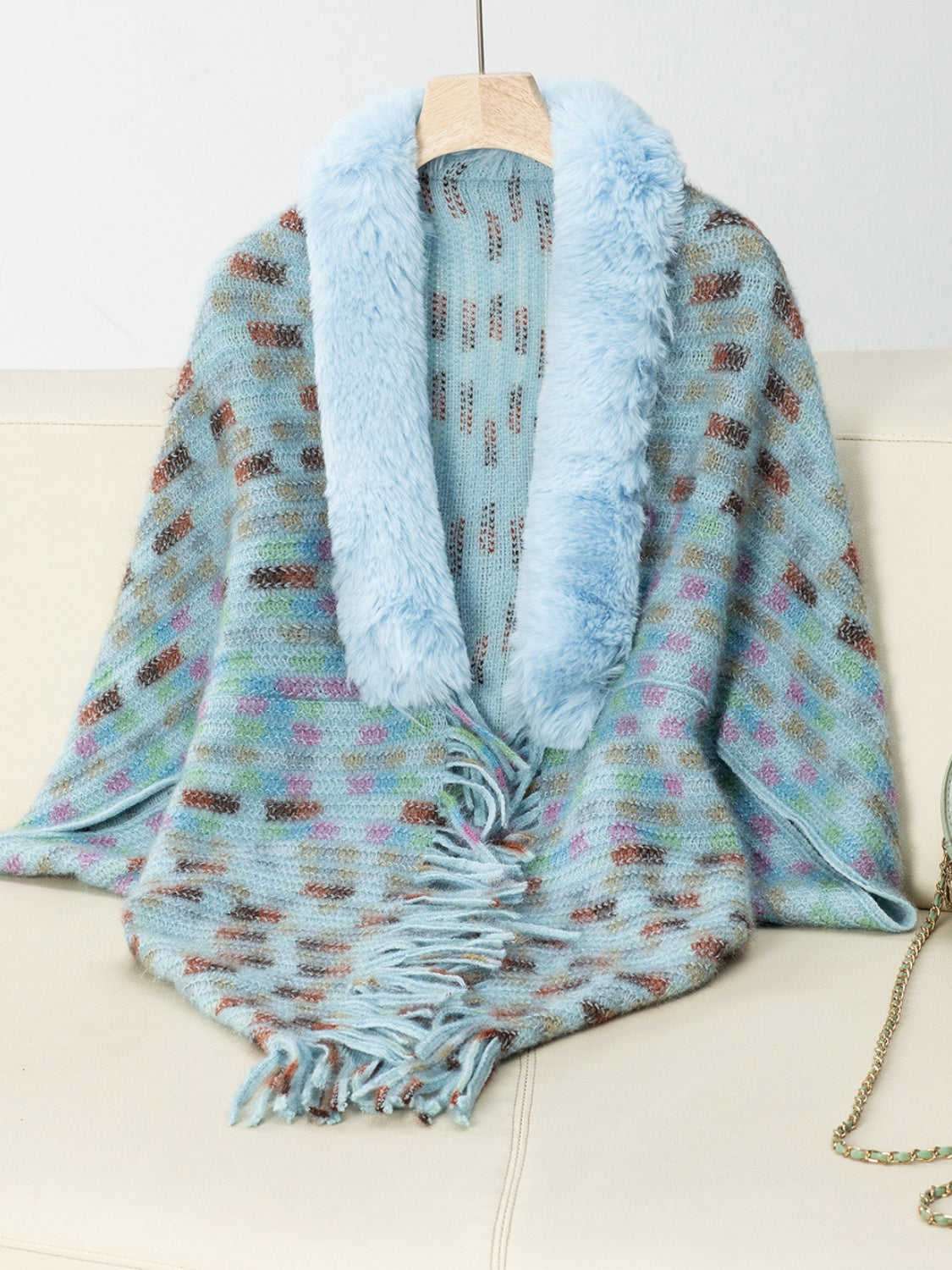Fringe Fuzzy Open Front Poncho-Angel Casuals