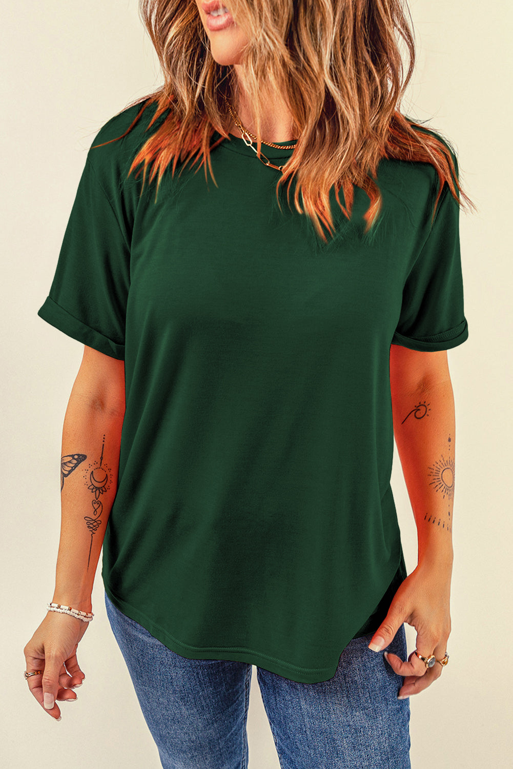Round Neck Short Sleeve T-Shirt-Angel Casuals