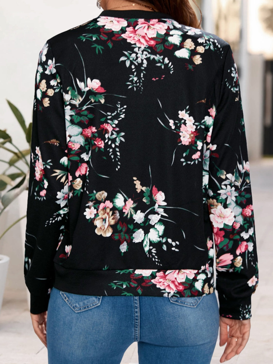 Printed Zip Up Long Sleeve Outerwear-Angel Casuals