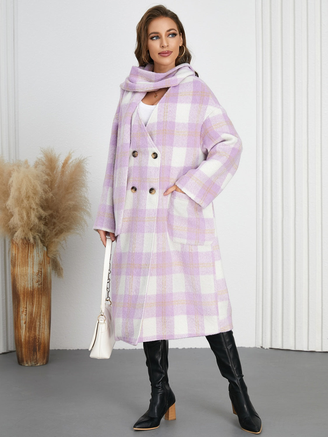 Plaid Button Up Long Sleeve Coat-Angel Casuals