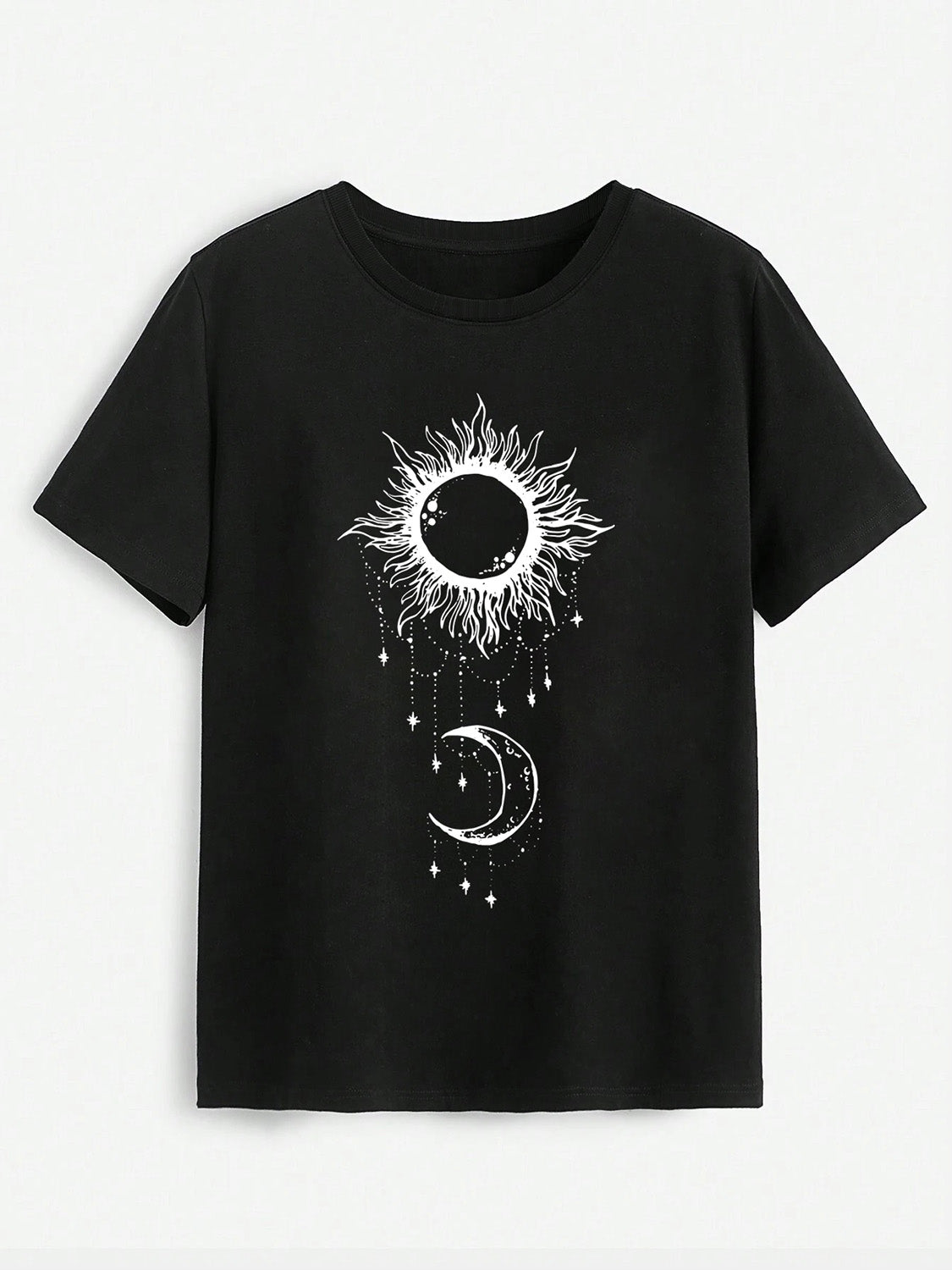 Sun & Moon Graphic Round Neck T-Shirt-Angel Casuals